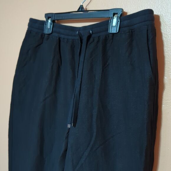 J Jill Linen Blend Black Drawstring Pants Coastal Tab Button Capsule sz M - Picture 2 of 12